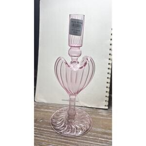 World Market Pink Glass Swirl Candlestick Holders Set of 2 Glossy Decorative